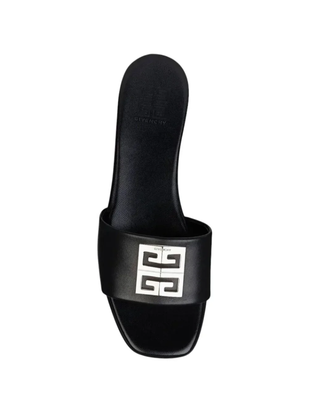 Givenchy 4G Flat Leather Slide Sandals Womens 36 6 Black Silver Logo Open Toe